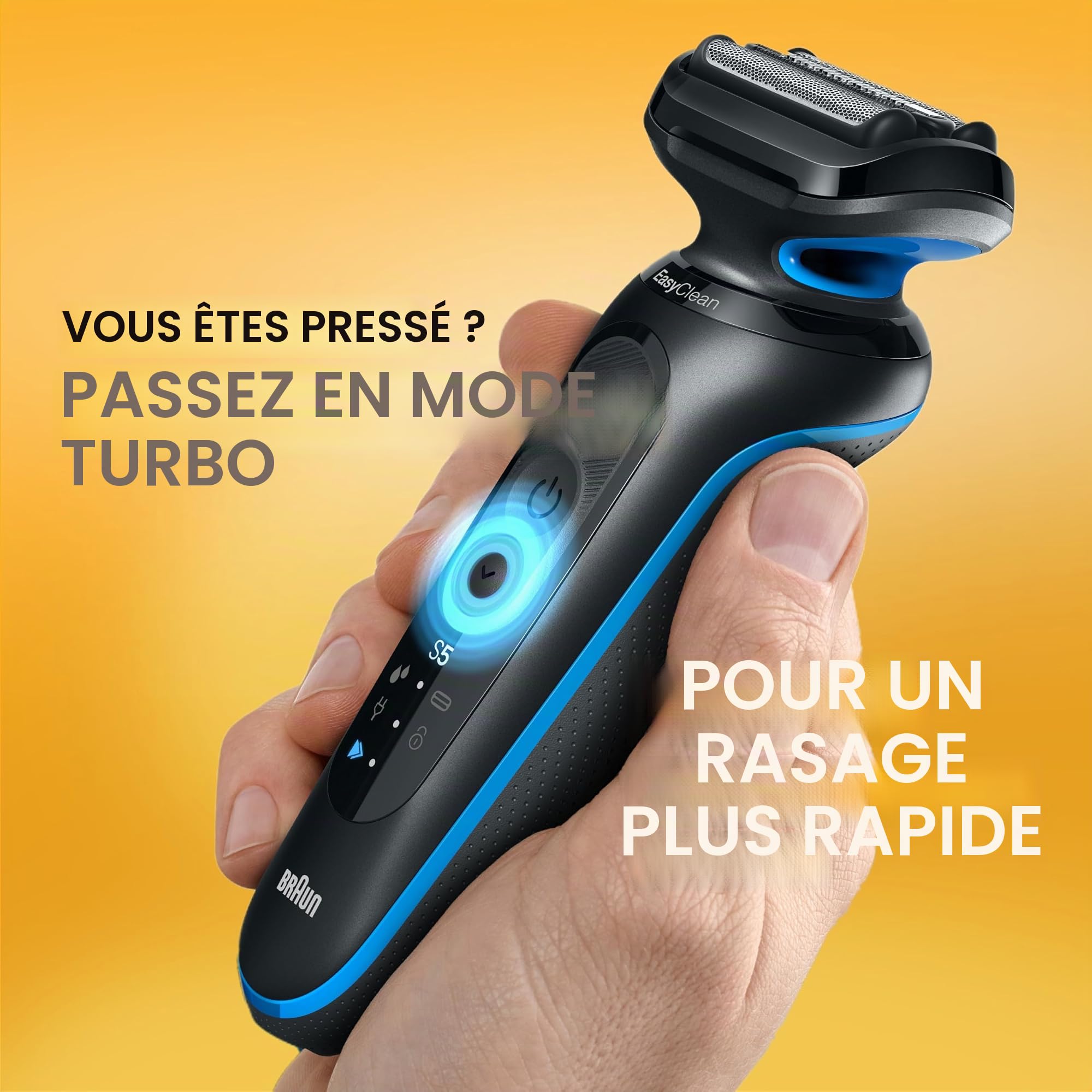 Braun Rasoir électrique pour homme, Series 5 5120s, rasage humide et sec, mode rasage turbo, rasoir en aluminium, conçu en Allemagne, avec tondeuse à barbe et pochette, bleu
