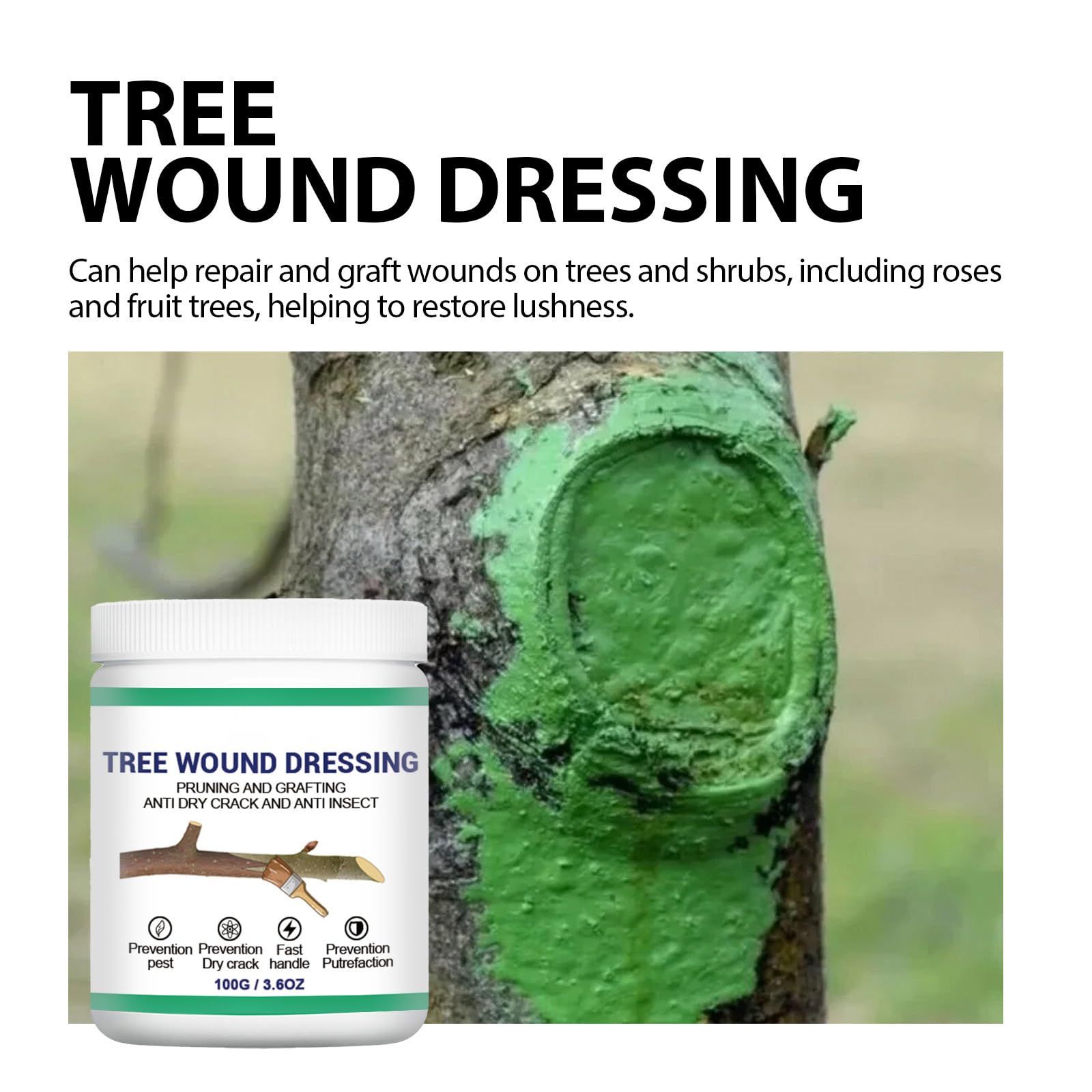 Wound Dressing, zamknięcie ran na drzewa, wosk do ran, balsam do ran, balsam do drzew, środek zamykający rany na drzewie, środek do zamykania ran na drzewie, środek do leczenia drzew ozdobnych