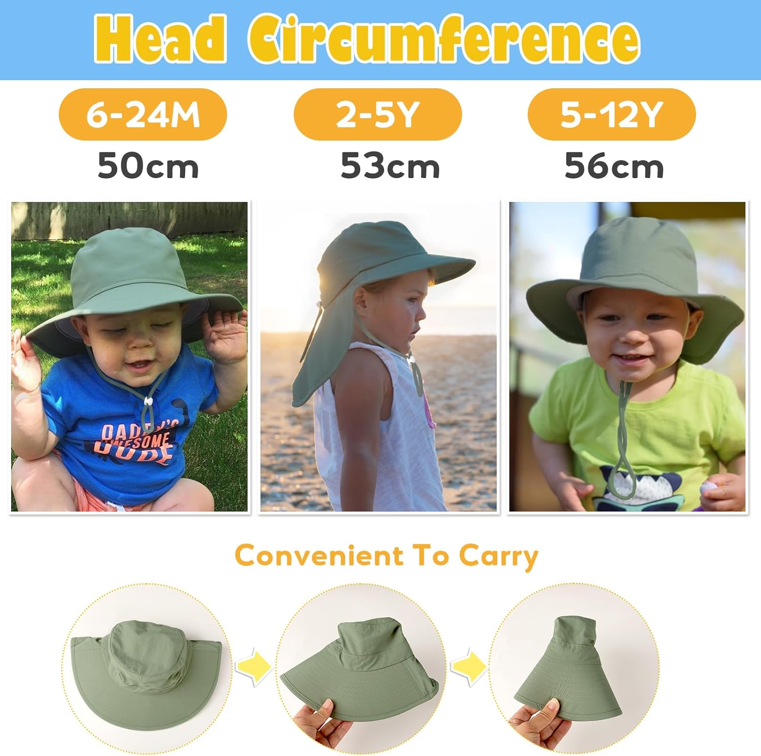 HONGTEYA Baby Toddler Sun Hat Summer Adjustable Bucket Hats with UPF 50+ Wide Brim for Kids Boys Girls 1-12 Years - Image 5
