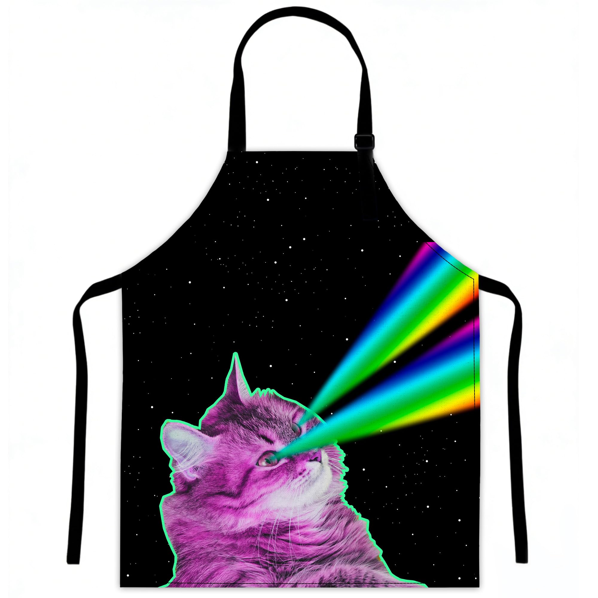 LQEBUY Kitchen Aprons Adjustable Cat Rainbow Lasers Cooking Apron Bib for Women Men Chef Cooking Baking Gardening