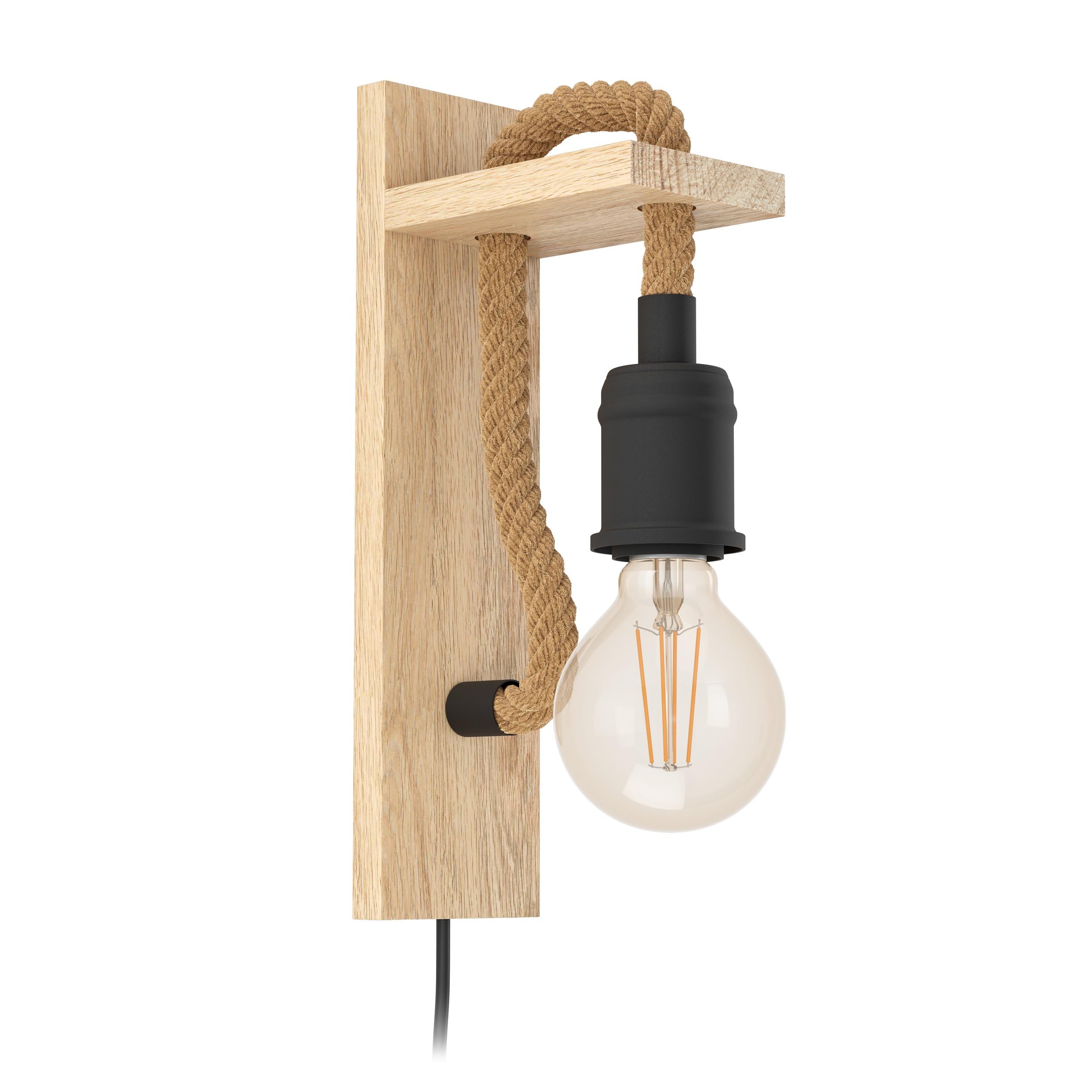 Eglo Light Rampside Single Lamp Hemp Rope And Wood Wall