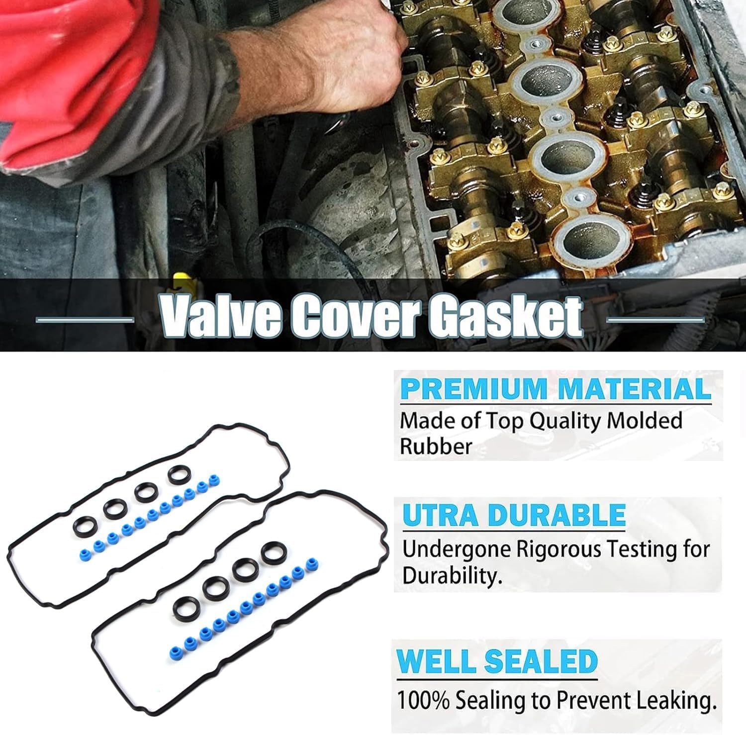 AUCERAMIC VS50767R Engine Valve Cover Gasket Set Fit for 2007-2015 Ford Edge Flex Fusion Taurus Mazda 6 CX-9 Mercury Sable Lincoln MKS MKT MKX MKZ 3.5L 3.7L V6 VS50490