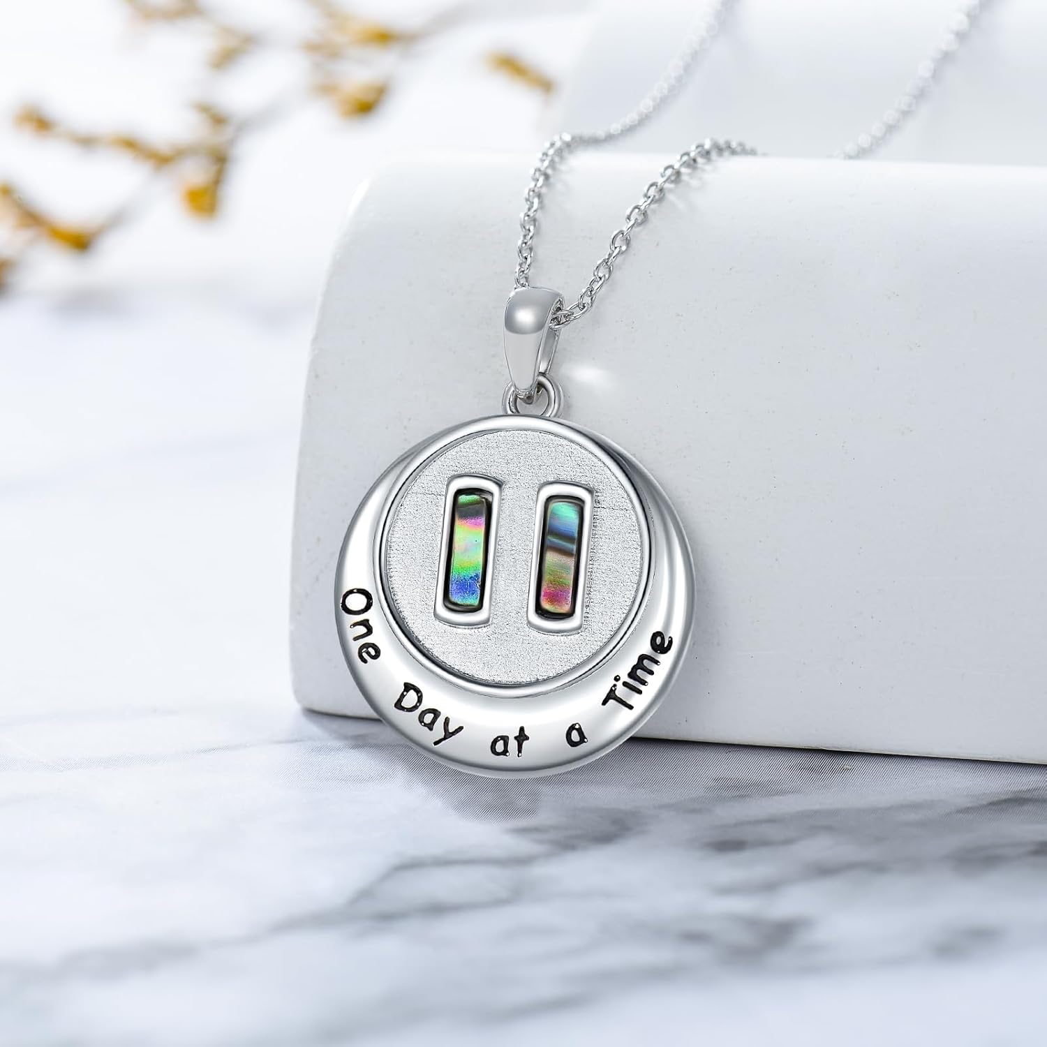 One Day At A Time Necklace Sterling Silver Abalone Pendant Jewelry Birthday Gifts for Women Men