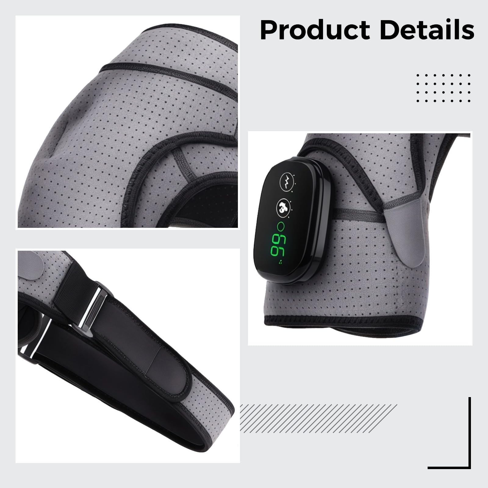 Almohadilla térmica de hombro inalámbrica, masajeador eléctrico con vibración, soporte de hombro calentado, recargable por USB, control de pantalla táctil, negro y gris, certificado CE