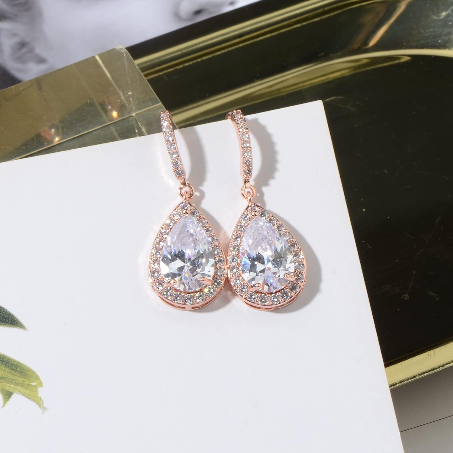 CZ Teardrop Earrings for Wedding - Sterling Silver Cubic Zirconia Crystal Rhinestone Drop Earrings Womens Bridal Jewelry for Bride Bridesmaids Mother of Bride Gift Party Prom Pageant Earring for Girls - Image 3