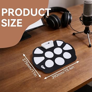 Electronic Drum Kit 15.4 x 11 Inch E-Drum Sets Rollable Electronic Drum Kit for Adults Students Beginners 9 Pads Portable Roll-up E-Drum Kit with Drum Stick Foot Pedal USB Cable