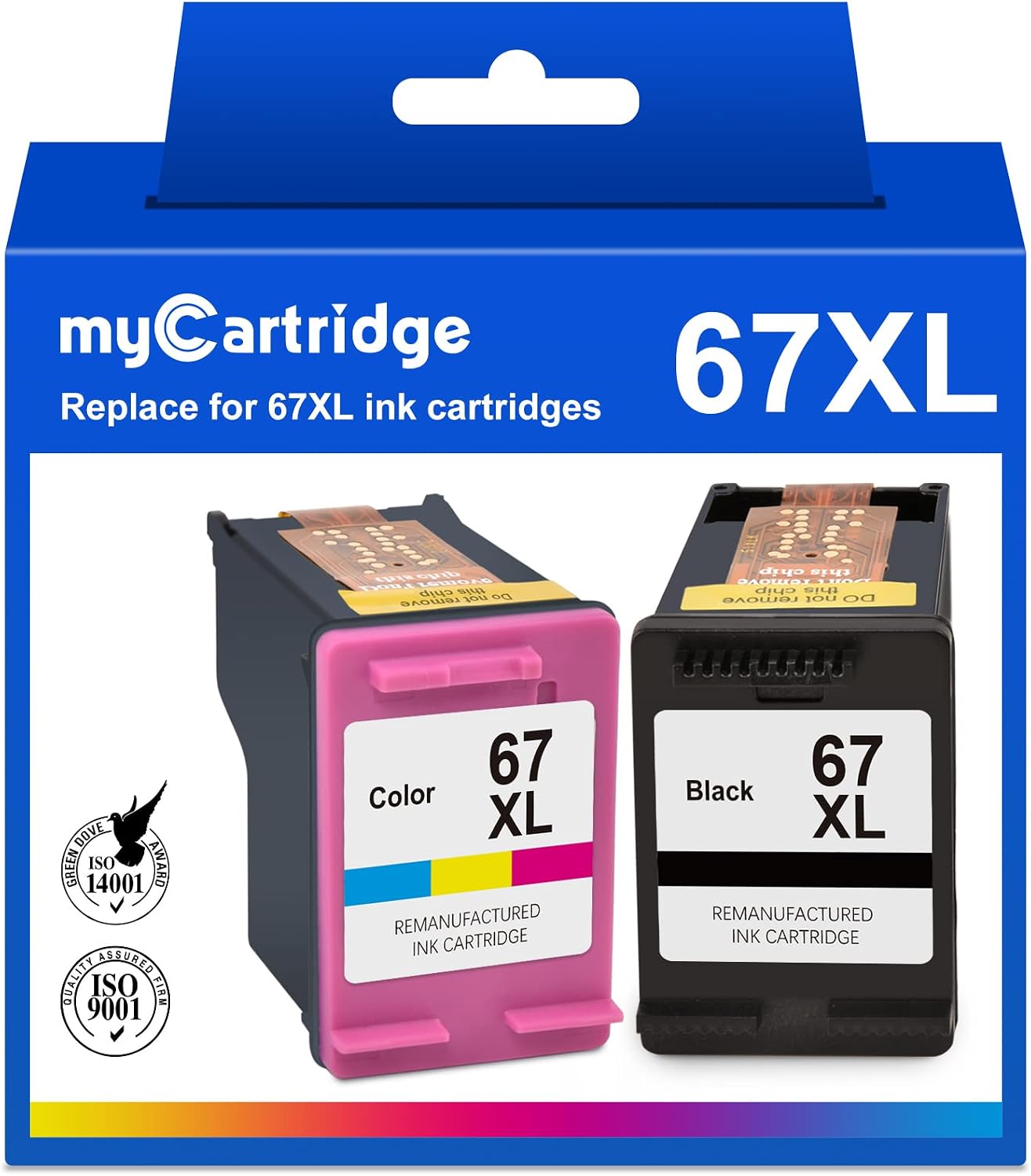 myCartridge 67XL Remanufactured Ink Cartridge Replacement for HP 67XL (1 Black, 1 Tri-Color) for DeskJet 2755 2752 1255 DeskJet Plus 4155 4158 4140 Envy 6455 6052 6458 6055 Printer 67XL Ink Cartridge