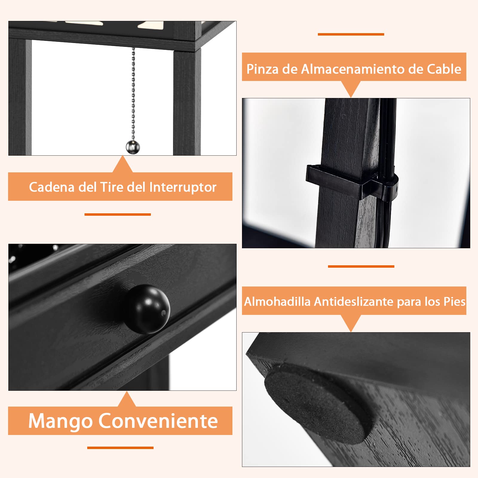 COSTWAY Lámpara de Pie con 3 Estantes y Cajón, Lámpara Moderna con 2 Puertos USB, para Salón y Dormitorio (flores)