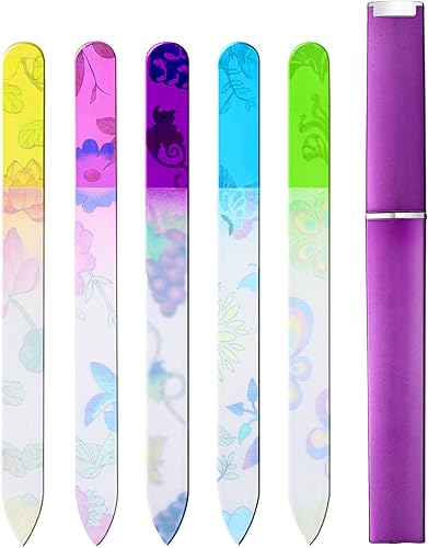 Vista 3 de Mudder Paquete de 5 limas de uñas de cristal con estuche para mujer, lima de uñas de cristal de doble cara para uñas naturales, cuidado de manicura