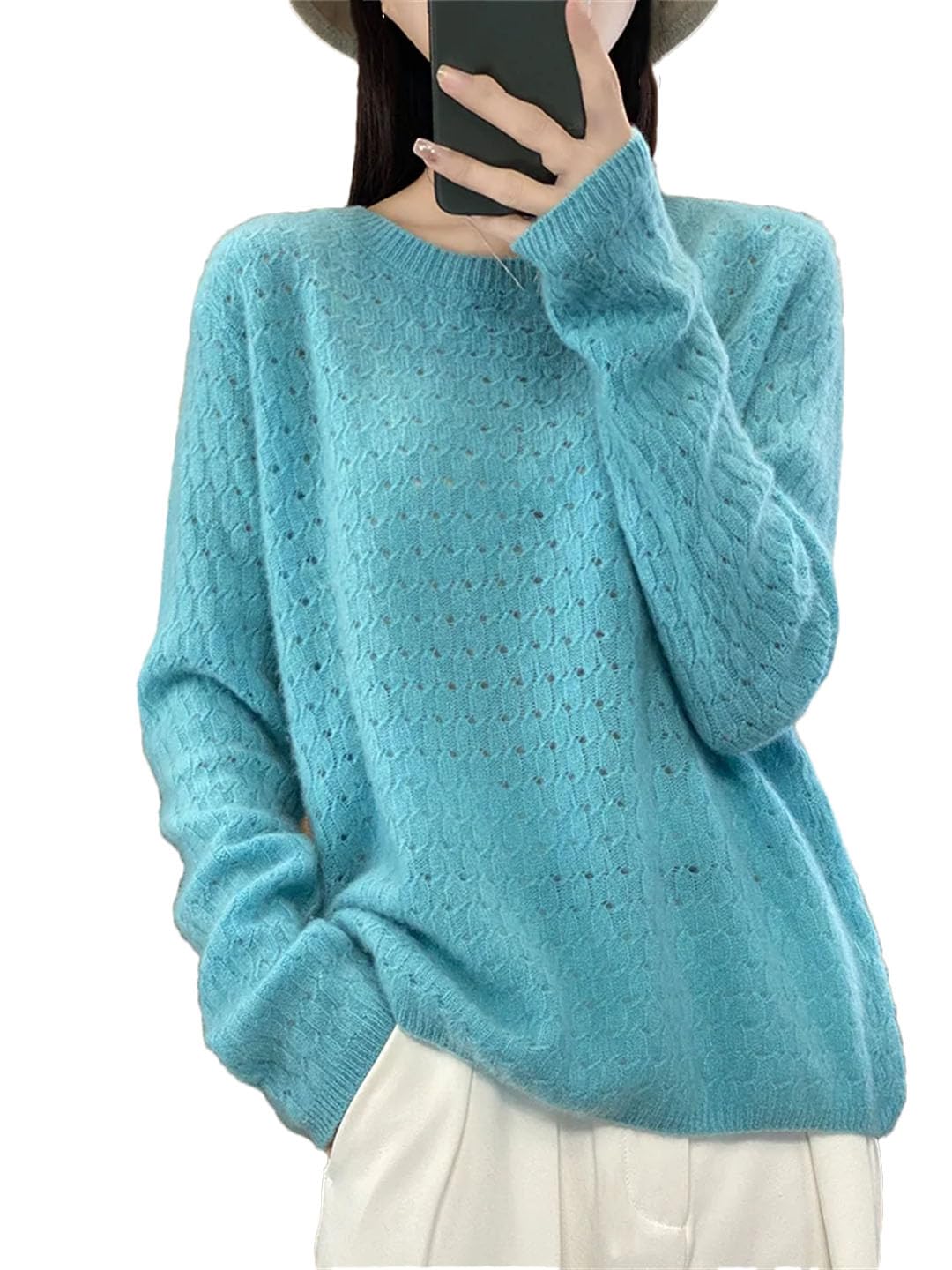 Vogrtcc Maglione di Lana A Maniche Lunghe con Scollo A O da Donna Top Pullover in Maglia Oversize Larghi E Casual