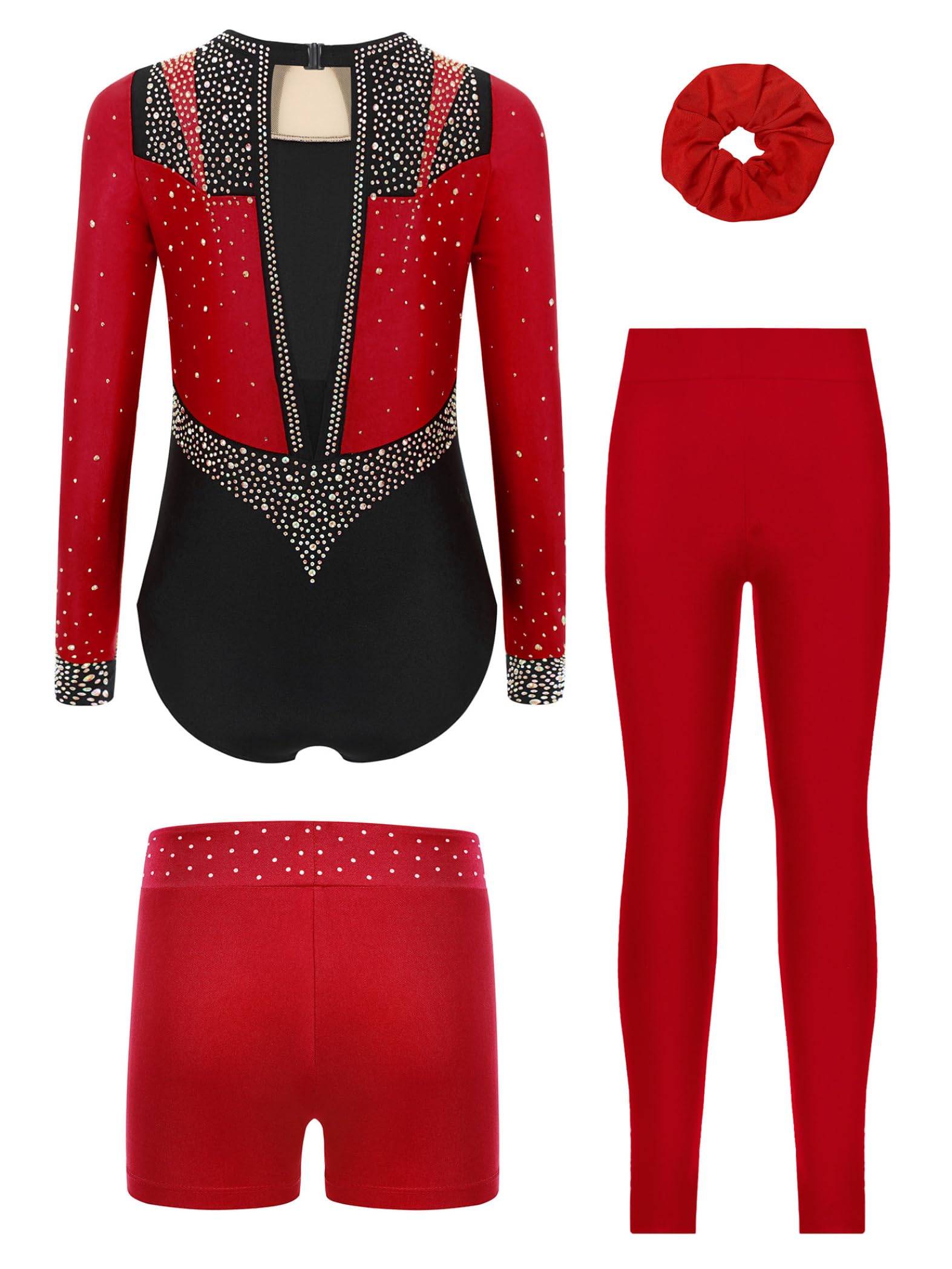 tlg Divisa Ginnastica Bambine Scintillante Abito Ginnastica Con Shorts Pantaloni E Elastico Capelli Leotard Maniche Lunghe Abito Competizione Costume Danza