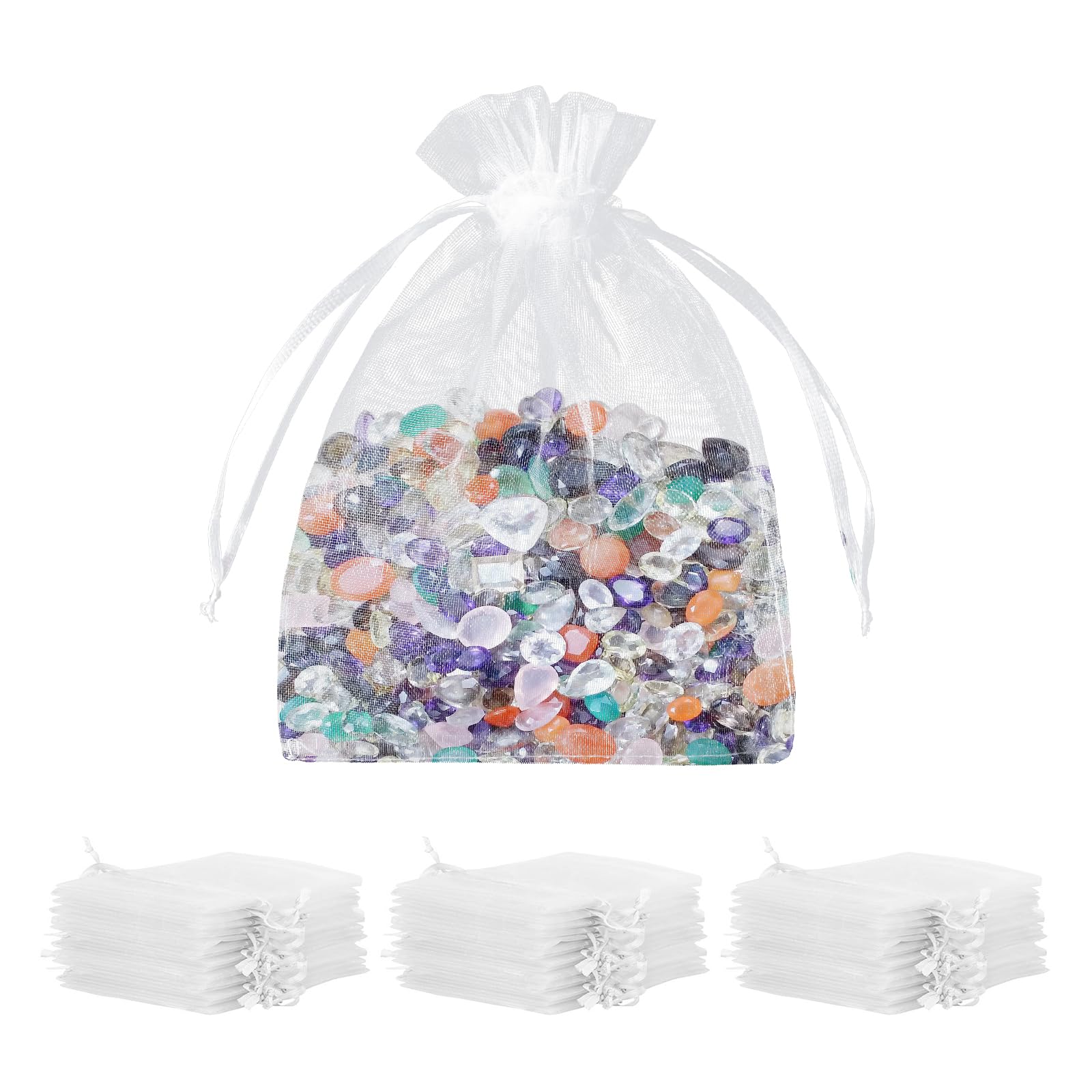 PEAPIN 100PCS Organza Bags 10x15cm Drawstring Gift Pouches for Candy, Wedding, Jewelry, Party Favour – Organza Bags Small White