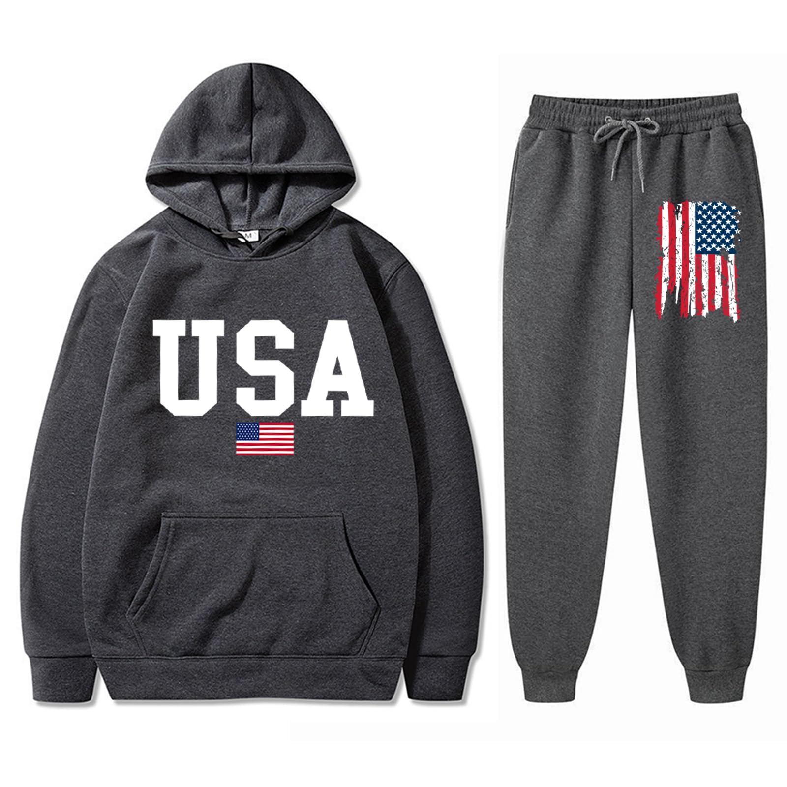 KPSTRO Men’s American Flag Sweatshirt Set USA Sweatshirts Hoodie Outfit Women Long Sleeve Sweater Sweatsuits Pullover Suits