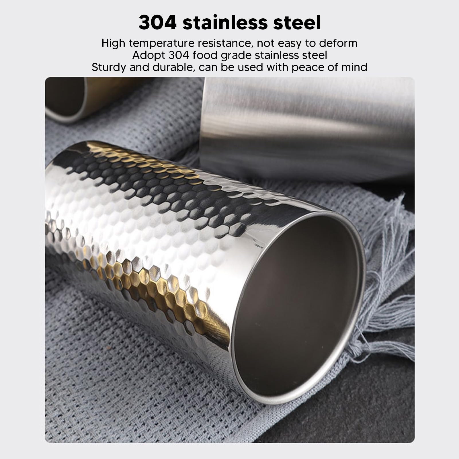 2 Tazas para Beber de Acero Inoxidable, Tazas de Metal Martillado con Doble Aislamiento de 450 Ml, Tazas de Cerveza Apilables y Enfriantes para Viajes/Al Aire Libre/Camping/Diario