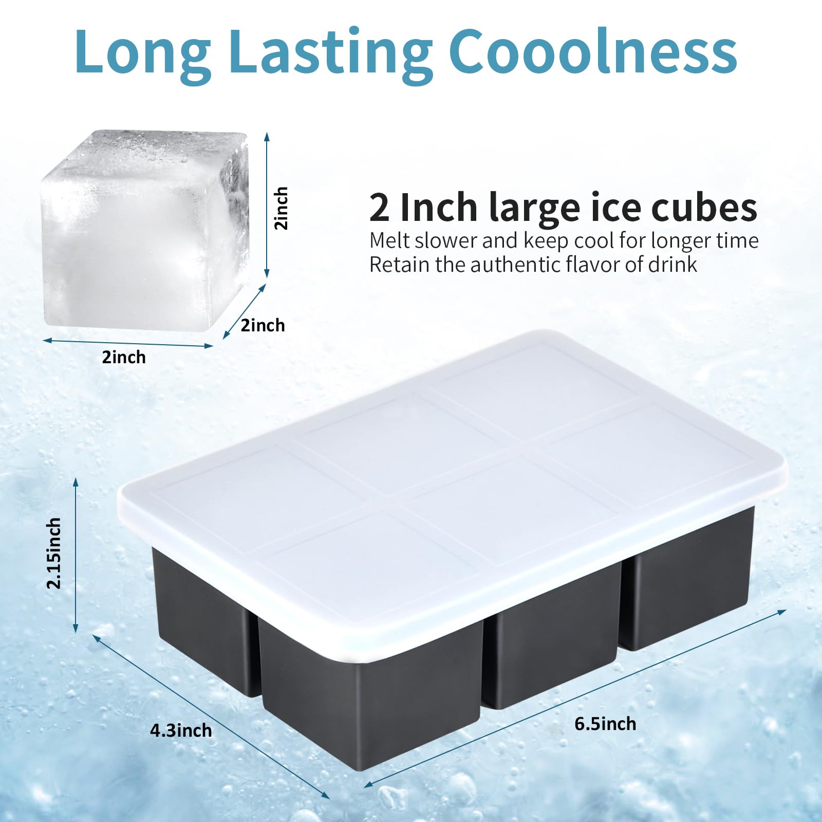 3 Pack Large Ice Cube Trays for Freezer Easy Release Square Silicone Ice Cube Maker with Removable Lid - Image 2
