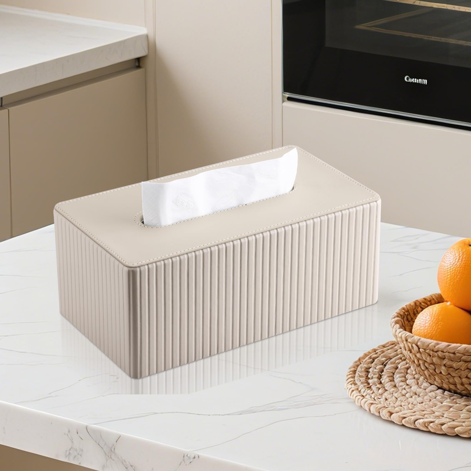 KINGFOM Porta Fazzoletti in Pelle PU, Rettangolare Fazzoletti Box per Ufficio, Casa, Bagno (Beige)