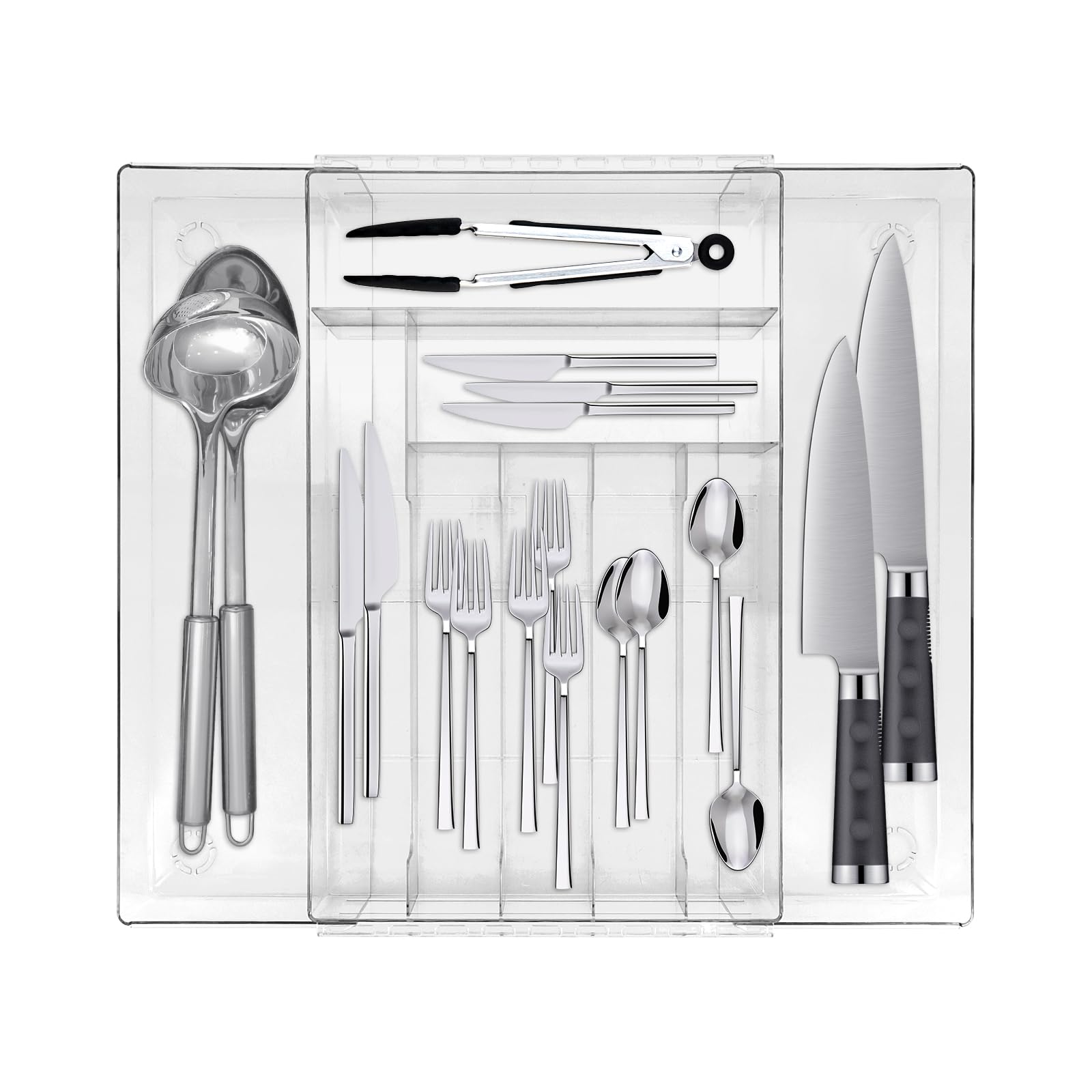 CheurYae Cutlery Drawer Organiser,8 Divider Expandable Kitchen Drawer organiser,Plastic Kitchen Organiser Storage for Spoon Fork Knife (Large)