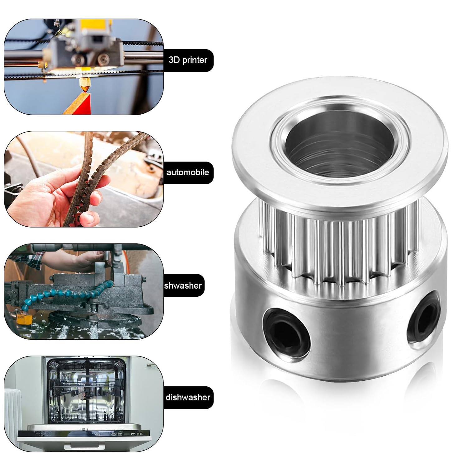 jojofuny Aluminum Alloy Timing Belt Pulley for 3D Printer Synchronous Wheel with 20 Teeth 6mm Belt Width 8mm Bore Includes Wrench Tool Silver Finish