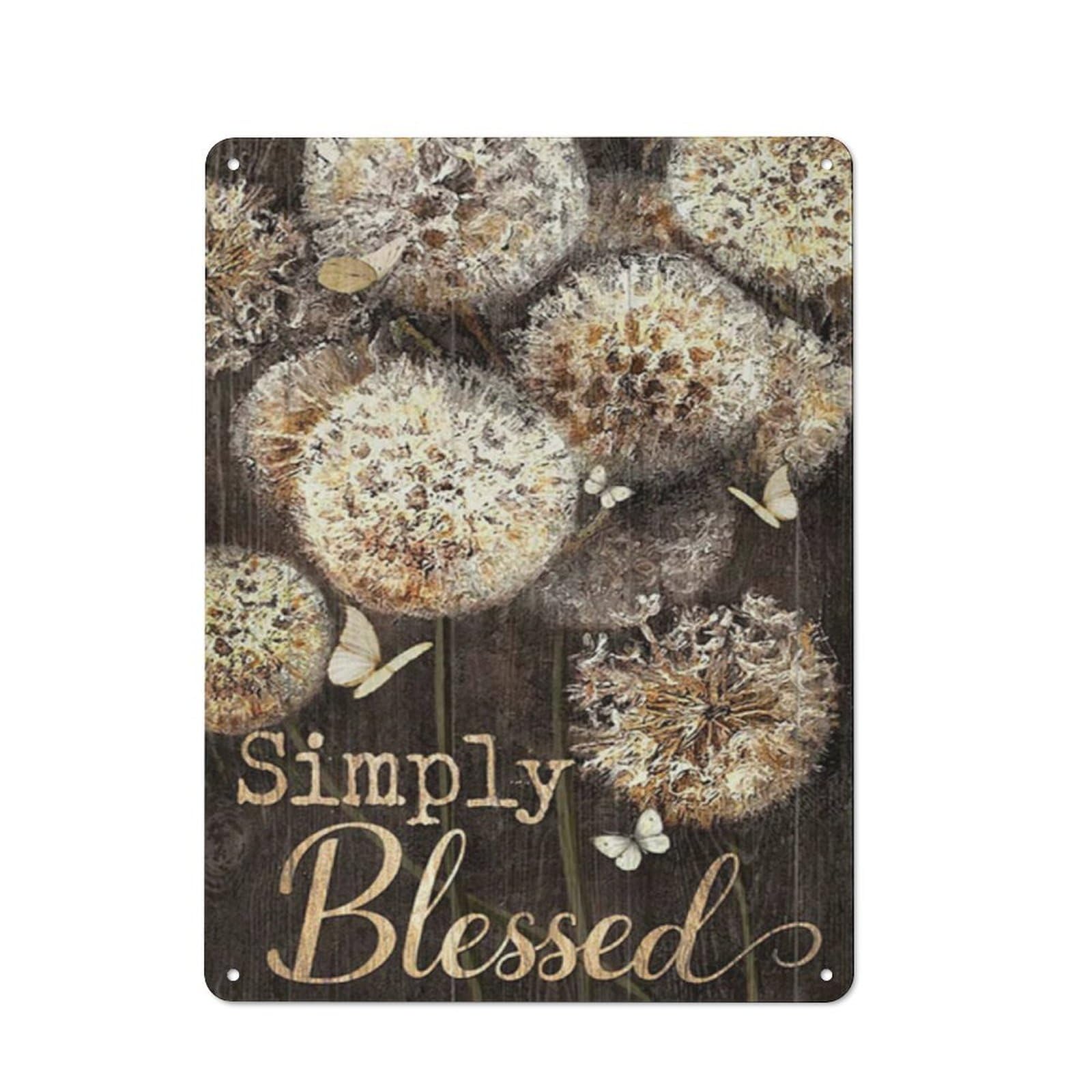 ACDOET Rustic Metal Tin Sign Dried Dandelion Painting, Yellow Butterfly, Home Decoration, Simply Blessed Jesus Portrait Prints, Home Decor Wall Art 12x16 Inch