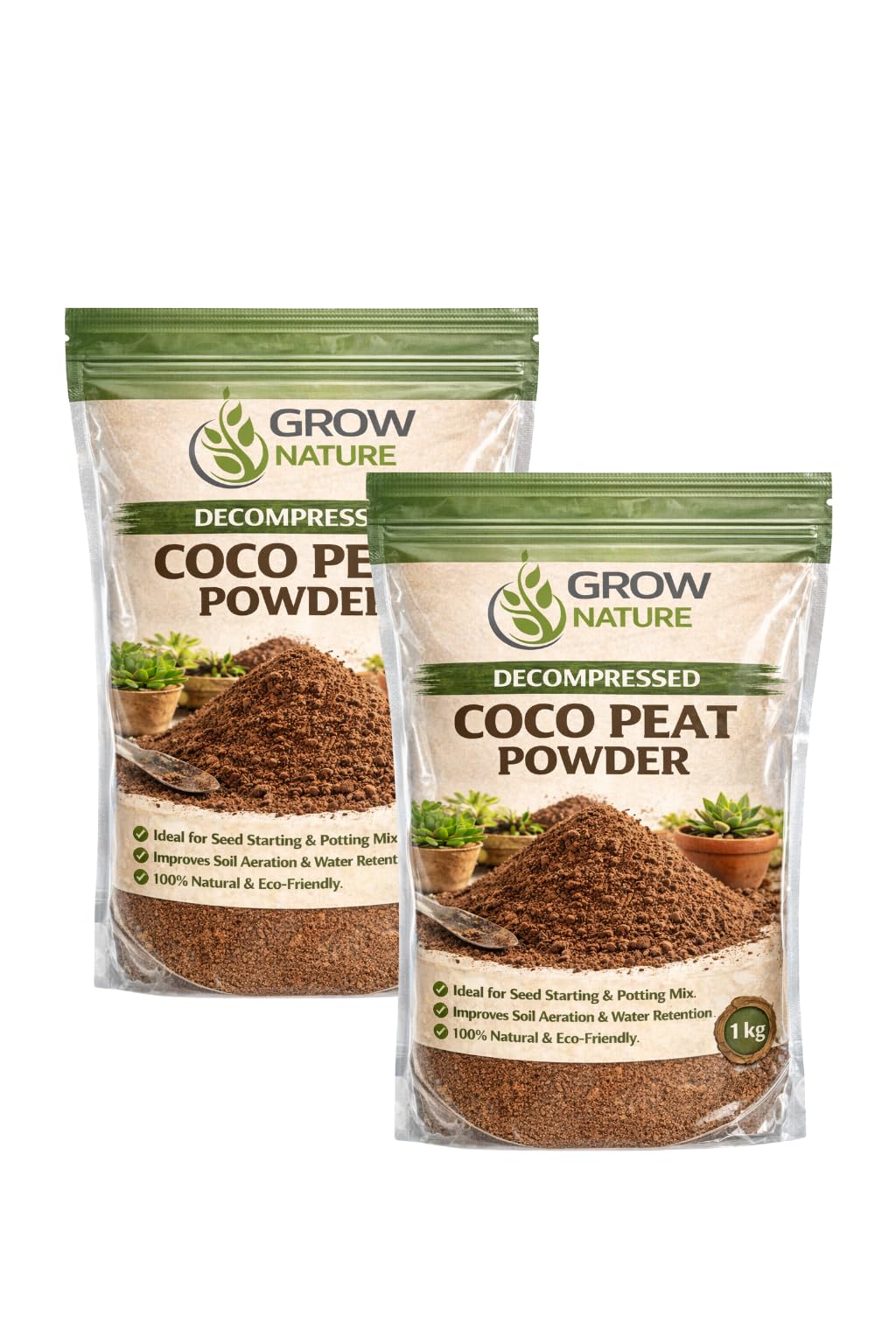 Grow Nature Premium Decompressed Coco Peat Powder for Plants | Organic Potting Mix Soil for Gardening |Growing Medium for Vegetables, Flowers, & Home Garden (1Kg (Pack of 2))