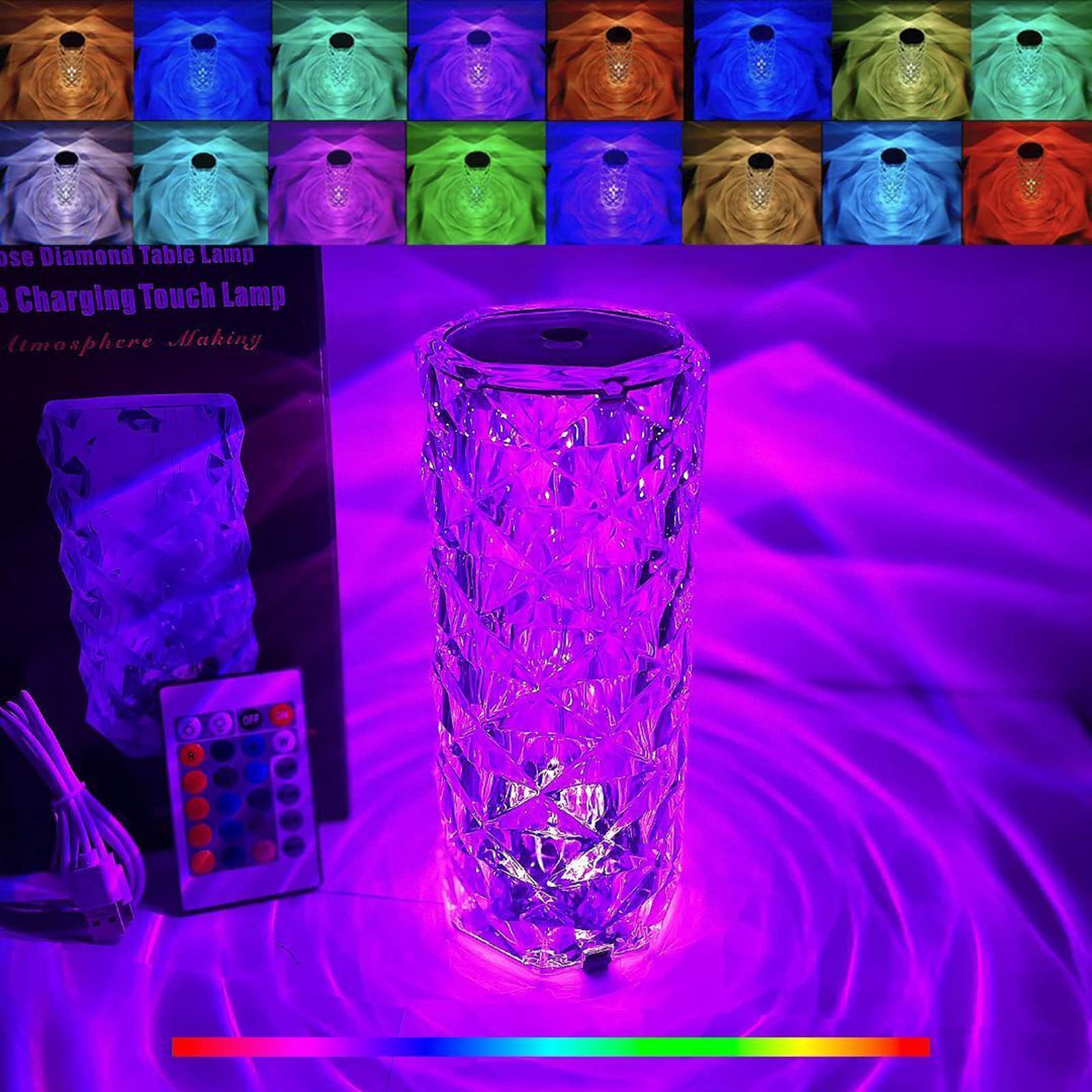 Buy Led Crystal Diamond Table Lamp,16 Color Changing Romantic Rose Acrylic Night Light,Touch