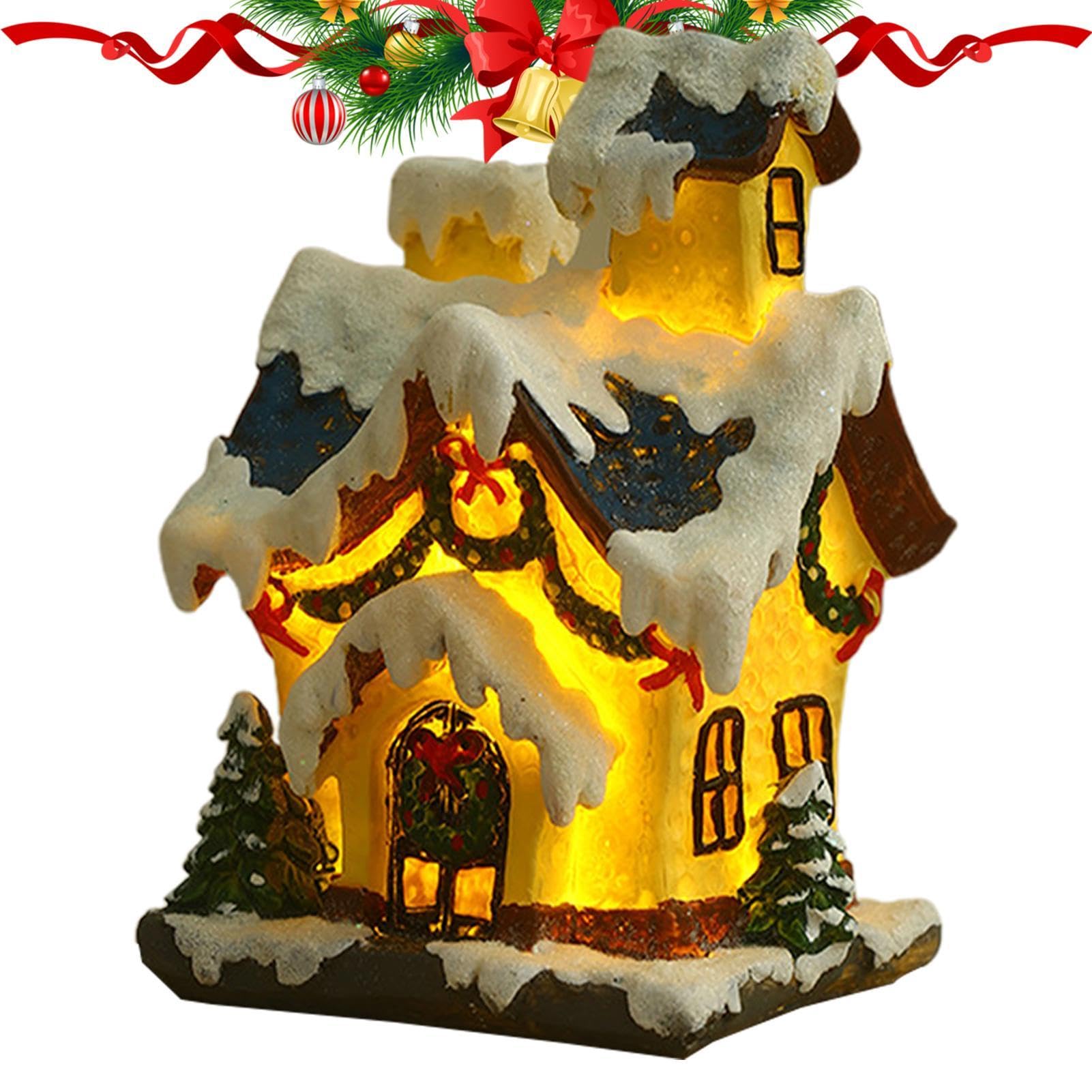 Décoration de paysage de Noël avec maison miniature lumineuse