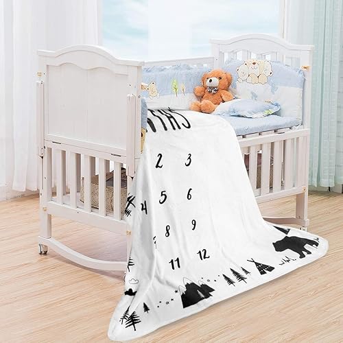 Miniatura 9 de Tebaby Manta mensual de hitos para bebé, manta de oso para recién nacido, unisex, neutro, regalo personalizado para ducha, decoración de habitación