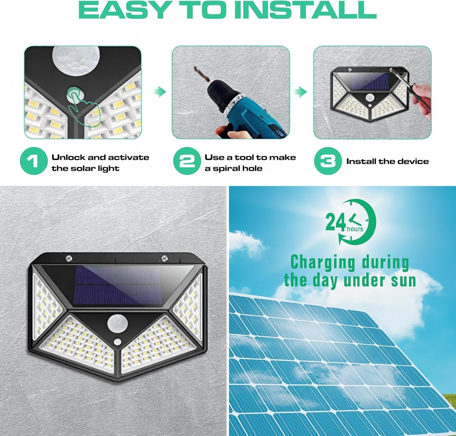Solarna lampa z czujnikiem ruchu, zewnętrzna lampa ścienna z funkcją wykrywania ruchu (6 sztuk) 4000ºK