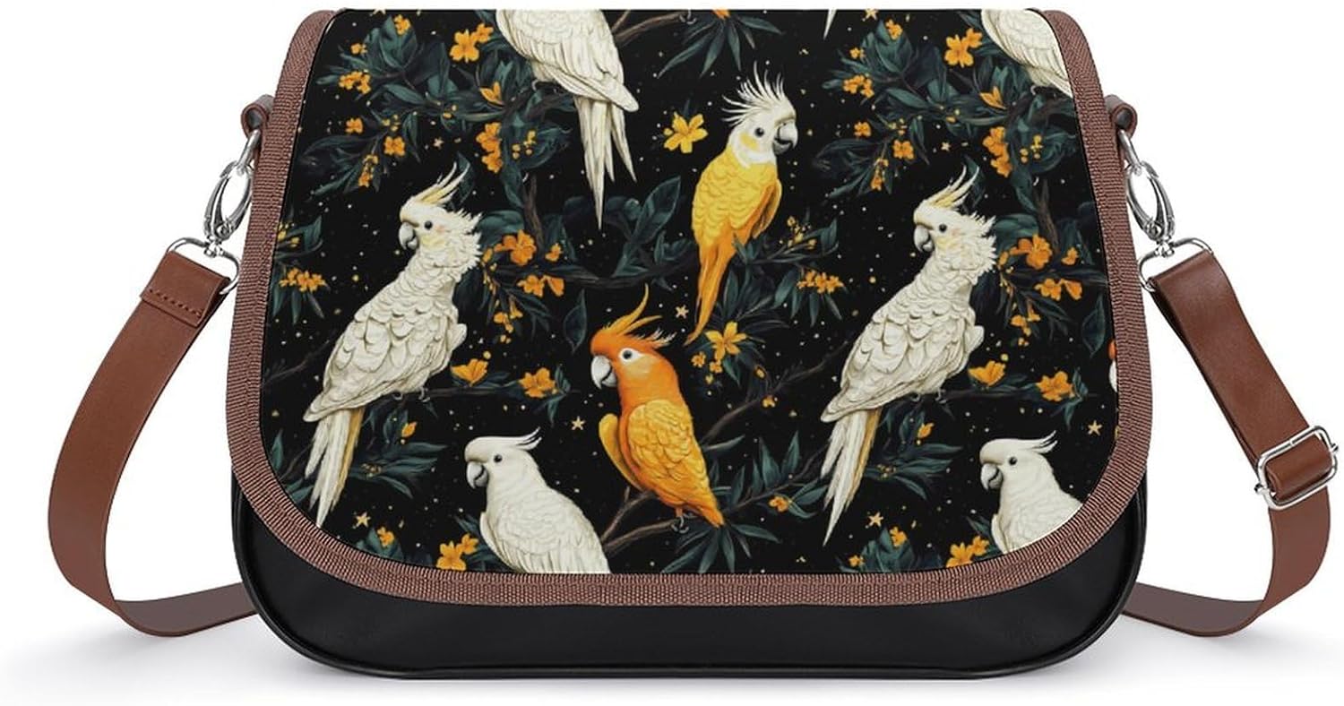 Colorful Cockatoos and Parrots Birds Women‘s Crossbody Bags Fashion Message Shoulder Handbag with Adjustable Strap