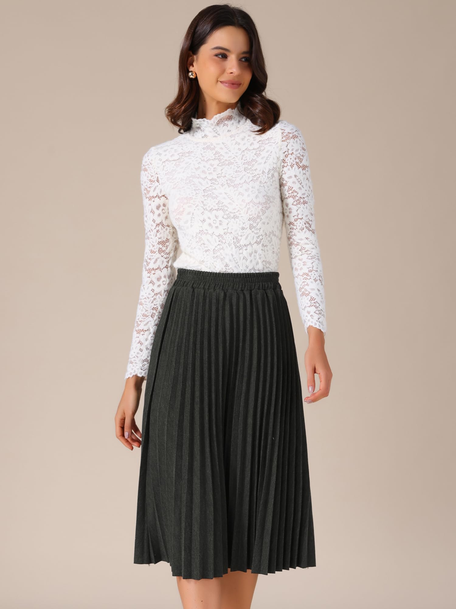 Allegra K Falda plisada para mujer, cintura alta, elástica, acampanada, casual, holgada