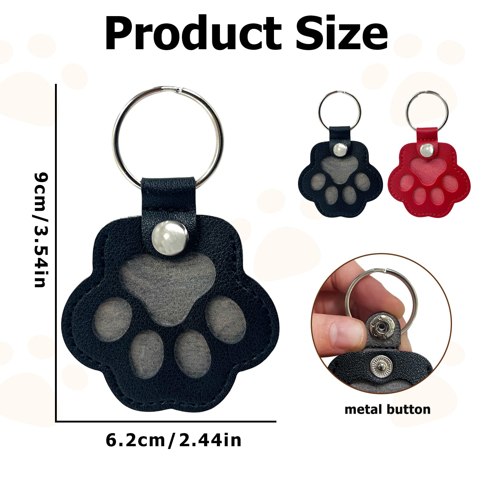Duuclume Personalized Pet Hair Keepsake Box for Dog Pets Hair Storage Pouch Fur Memorial Keyring for Pet Commemorative,Dog Cat Paw Shape Leather Keychain Pendant(Black & Red) - Image 2
