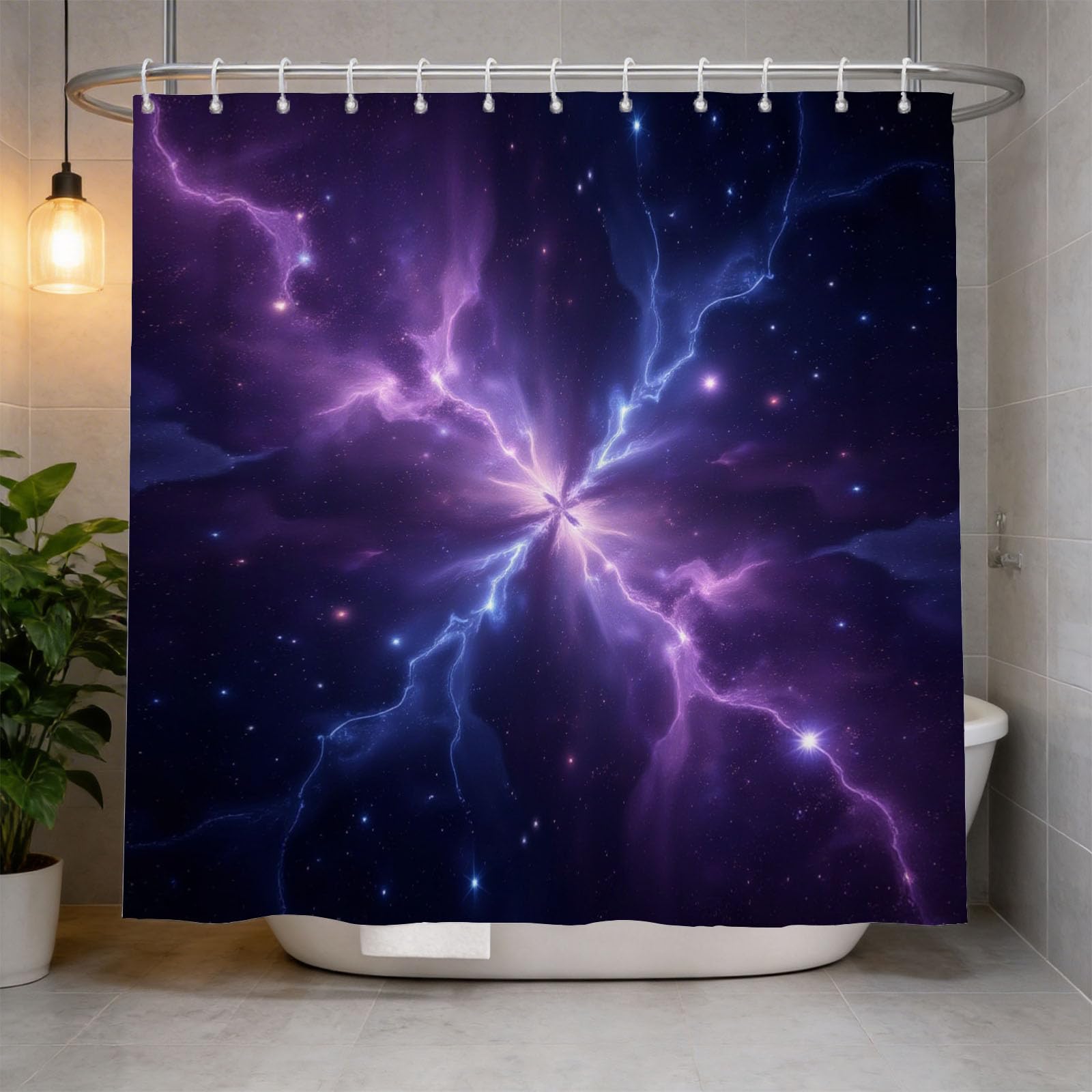 Hongduo 3D Galaxy Star Shower Curtain for Stalls Bathtubs Mysterious Constellation Bathroom Decor Shower Curtain Set Polyester Fabric Waterproof 200x200cm/79X79 Inch with Hooks