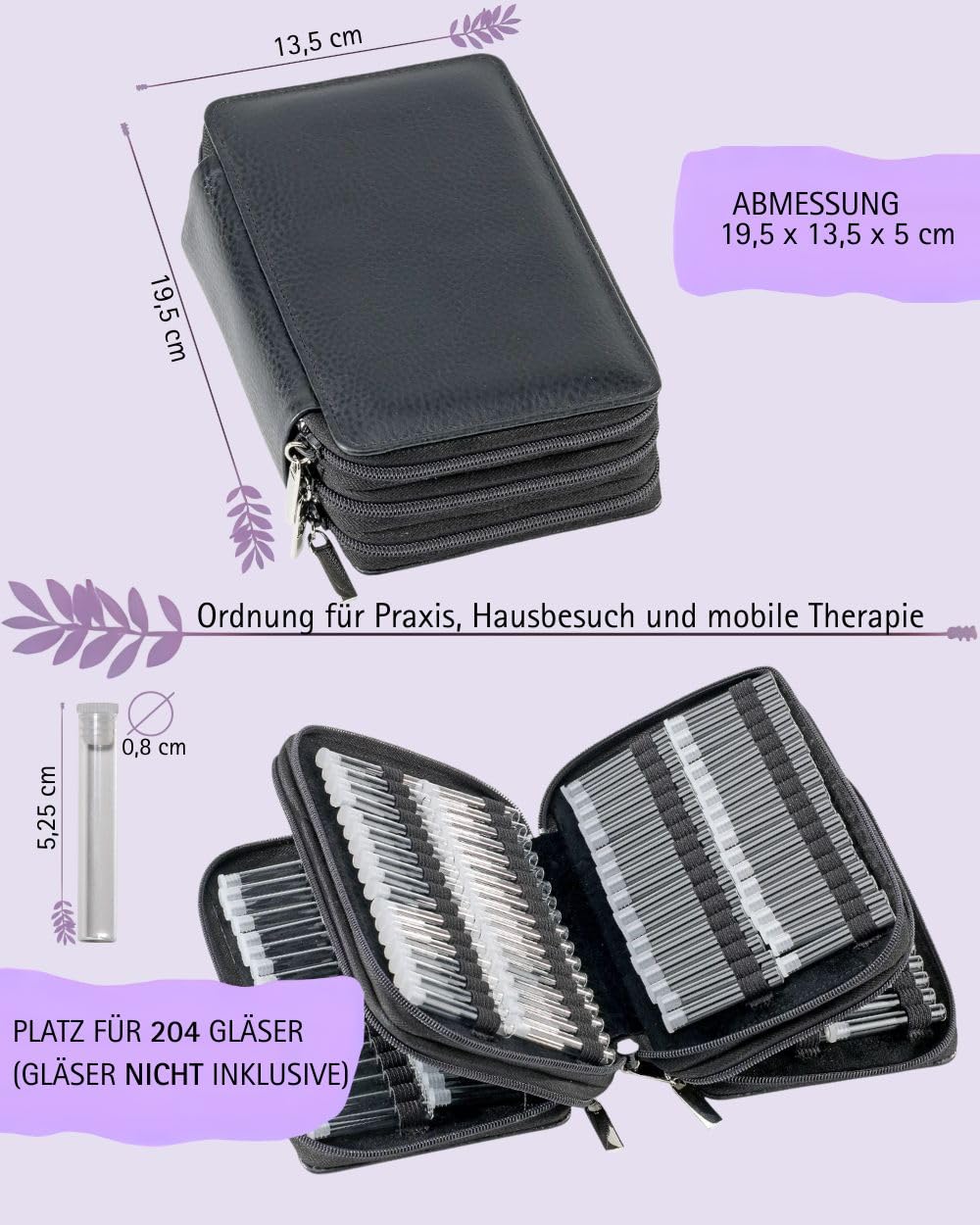 Botiquín homeopático clásico 204 bucles de cuero (cuero negro oscuro)