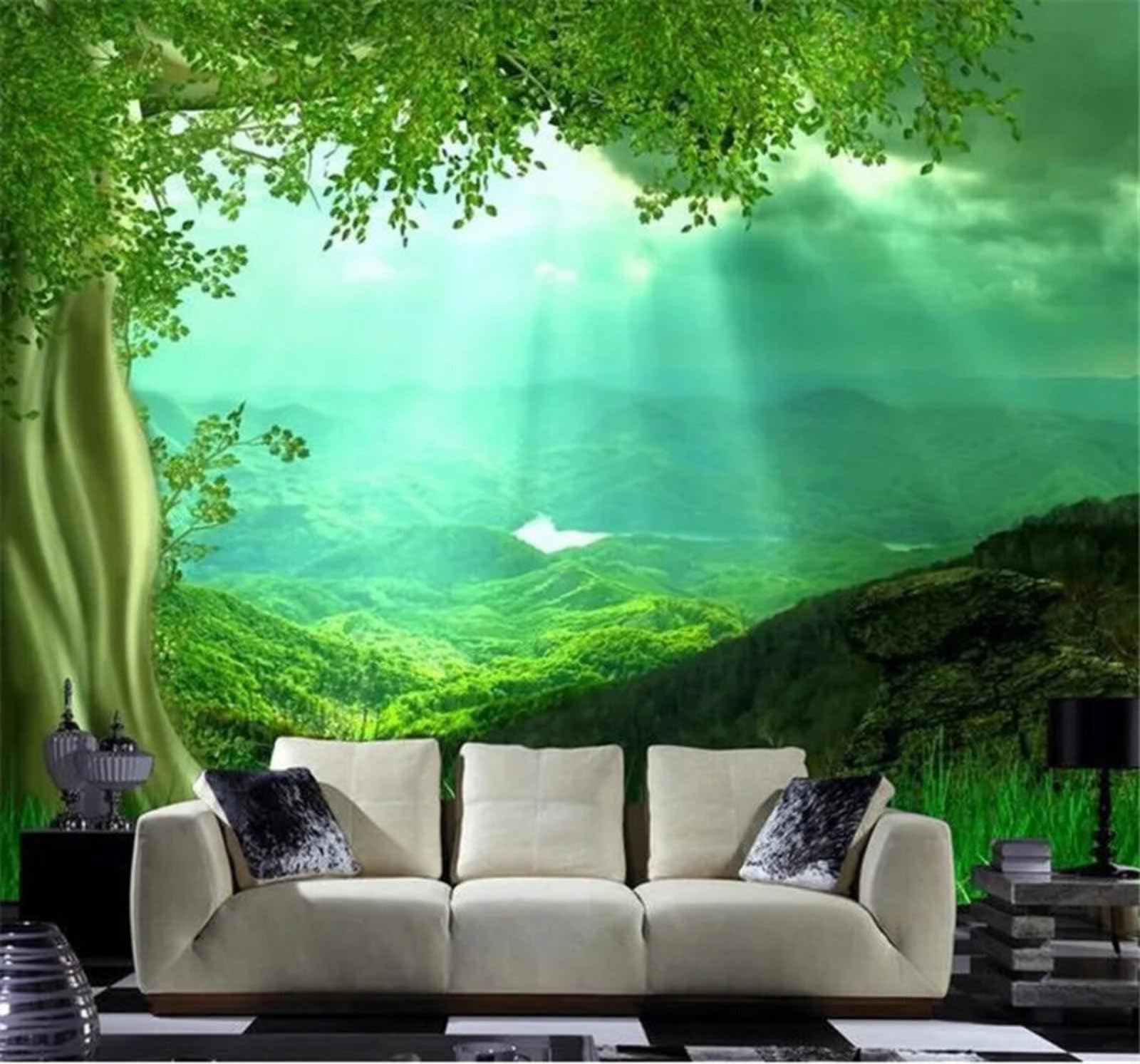 Xlming 400Cm×280Cm(B×H) Fresh Three Dimensional Green Mountain Peaks Scenery 3D Wallpaper Luxury Home Dining Decor Paste Sofa Living Room The Wall For Bedroom Mural-400Cm×280Cm