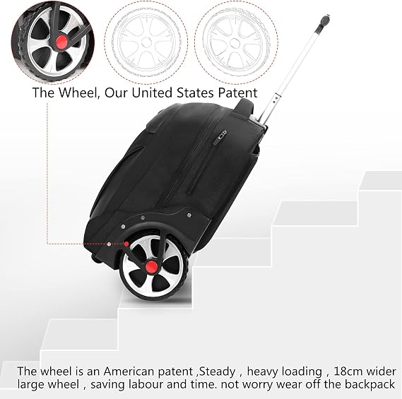 Rolling ,Waterproof Backpack with Wheels for Business, College Student and Travel Commuter, Carry on Backpack with Laptop Compartment, Fit 17 Inch Laptop, Wheeled Backpack for Adults