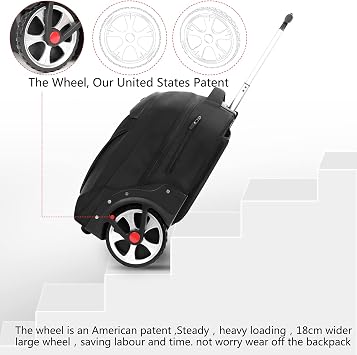 Rolling ,Waterproof Backpack with Wheels for Business, College Student and Travel Commuter, Carry on Backpack with Laptop Compartment, Fit 17 Inch Laptop, Wheeled Backpack for Adults