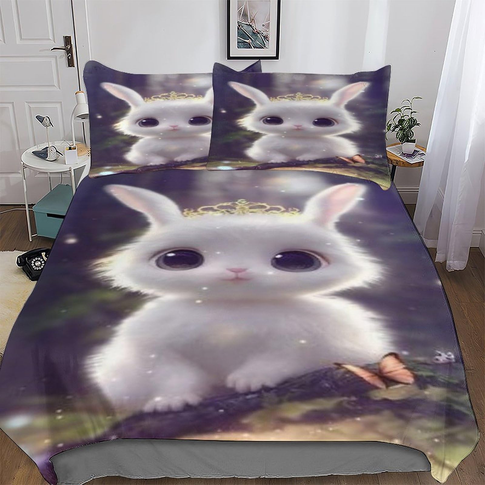 Housse de couette lapin 220x240 cm avec taies d'oreiller pour lit enfant