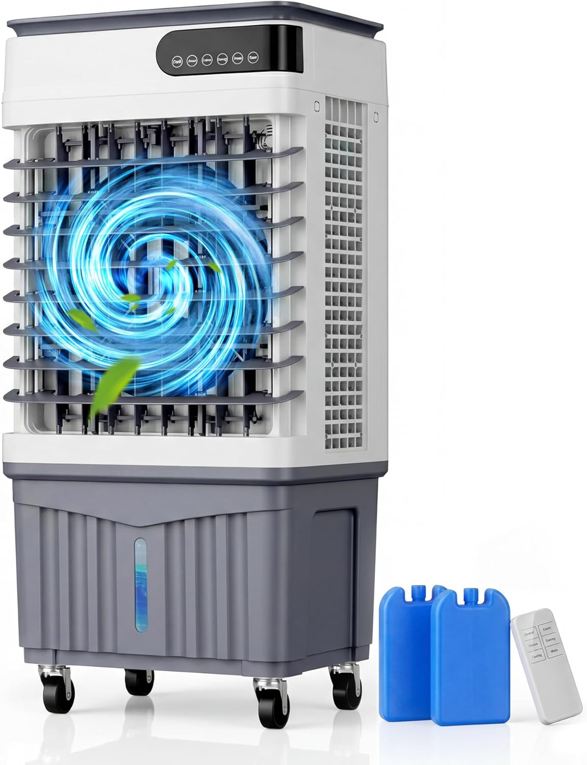 Swamp Cooler Air Conditioners, 4-IN-1 Portable Evaporative Cooler, 5.28 Gal Tank, 4 Ice Packs, LED Display, Remote, 12H Timer, 120° Oscillation, Quiet Air Cooler for Large Rooms