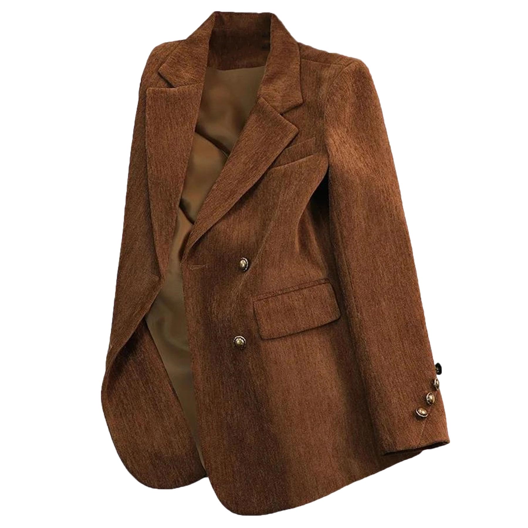 Womens Fall Winter Thick Warm Wool Blazer with Pockets Loose Fit Notched Lapel Suit Jacket Office Lady Work