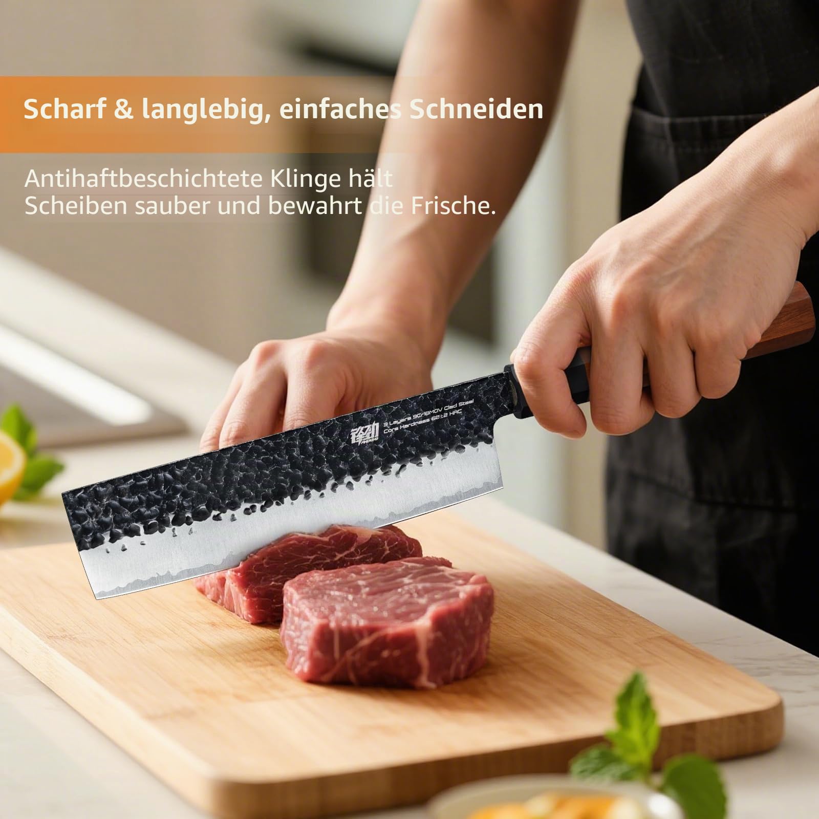 FINDKING Dynasty Serie Japanisches Nakiri-Messer, Profi-Gemüseschneider, Klinge aus 9Cr18MoV-Stahl mit hohem Kohlenstoffgehalt, zum Zerkleinern, Schneiden, Hacken, 7 Zoll/18 CM | 9Cr18MoV Stahl,Hammerschlag,Rosenholzgriff,18 cm,Gemüse,Obst,Kräuter,Küche,H