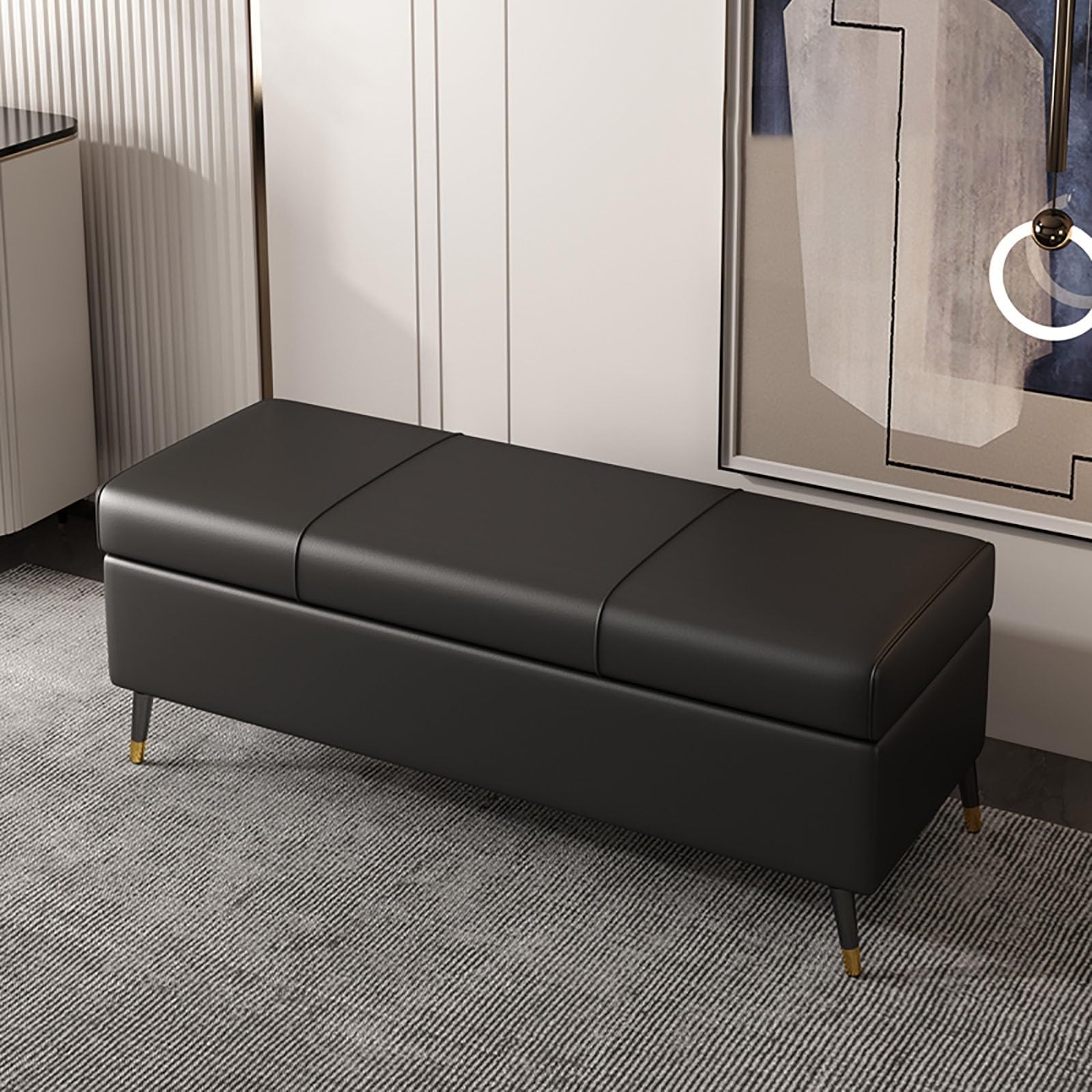 Banc d'extremite de lit et coffre de rangement en bois pour chambre