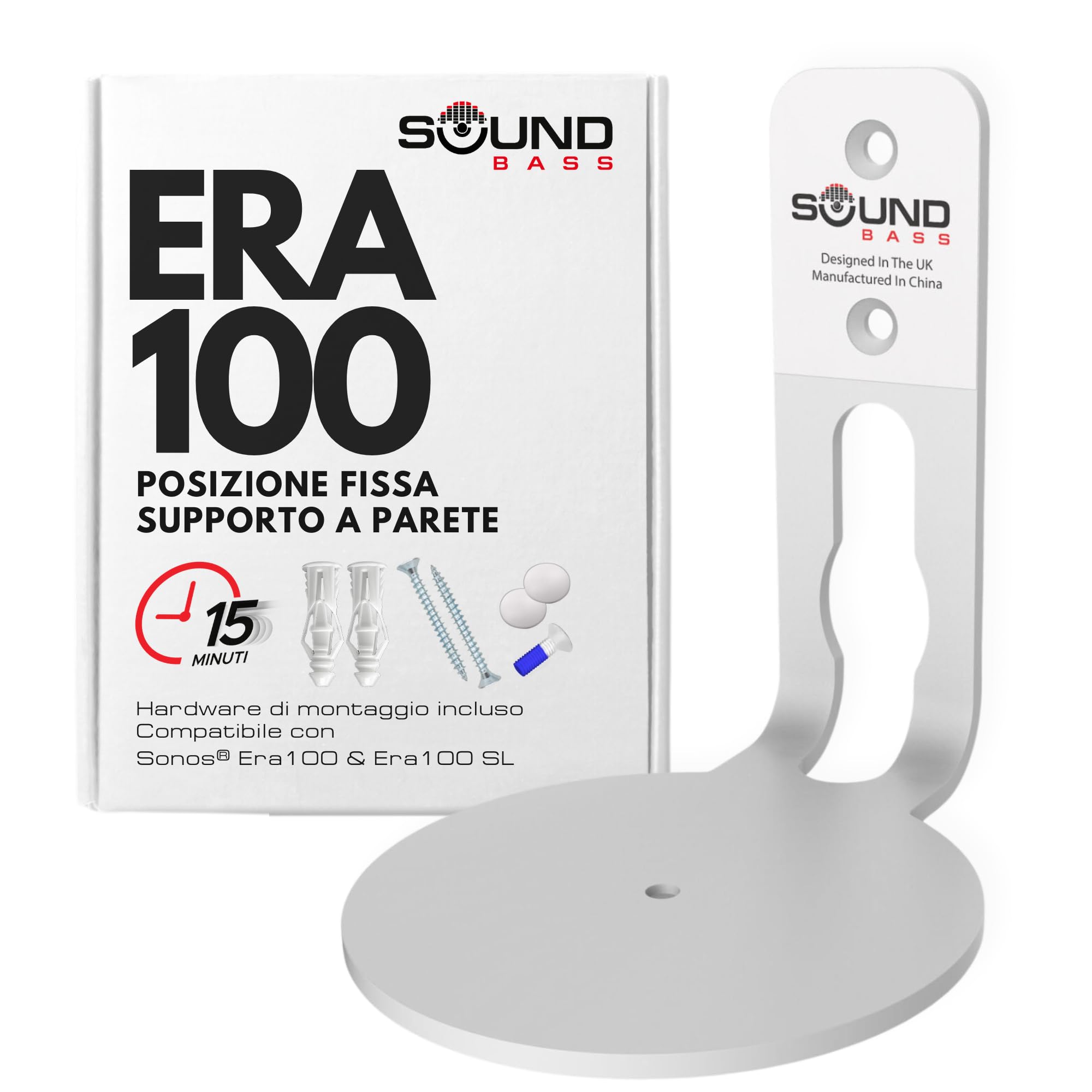 Sound bass Supporto da Parete ERA 100 – Profilo Basso, Bianco, Singolo (1 pz), Compatibile con Sonos ERA 100 & ERA 100 SL, Kit di Montaggio Incluso
