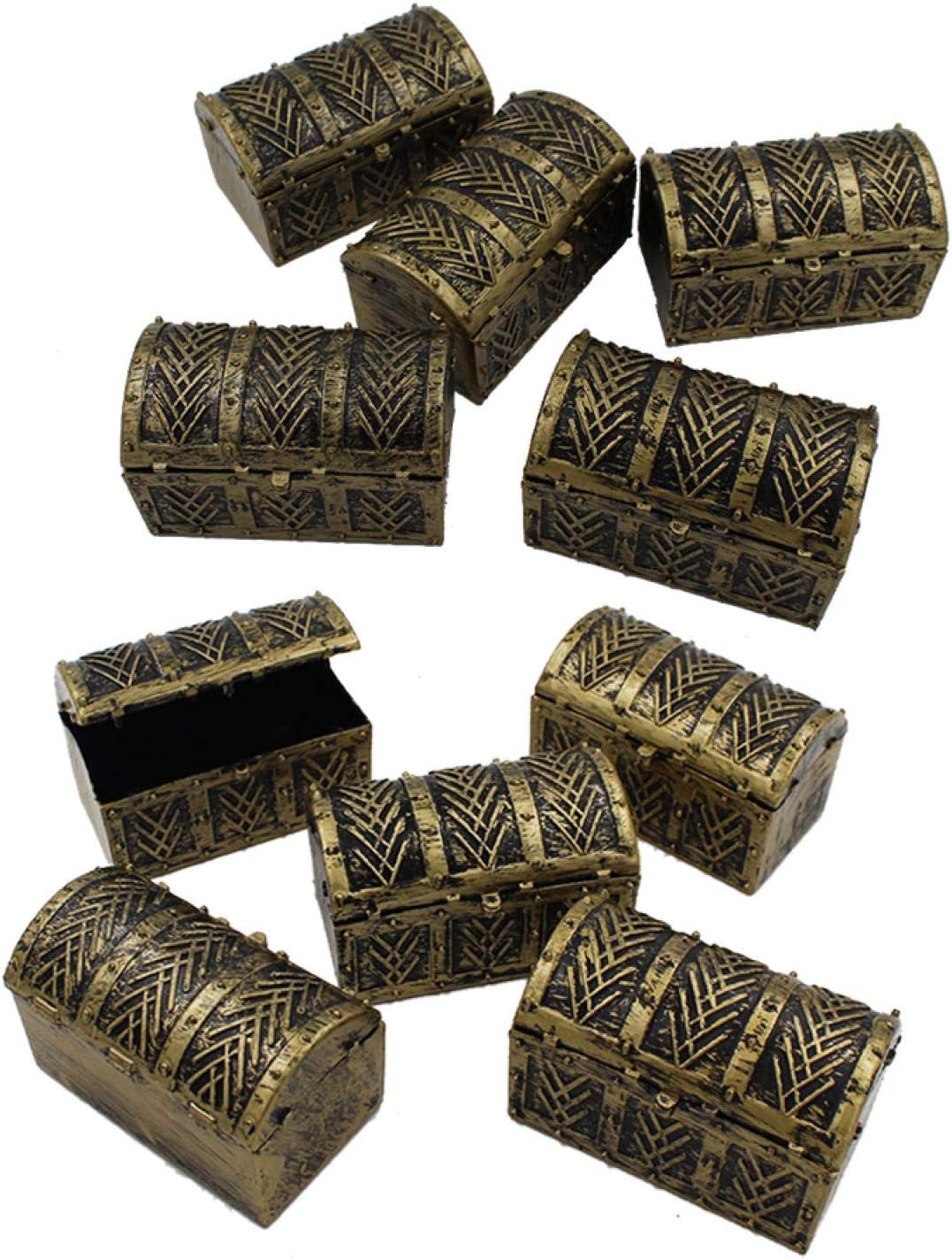 POHOVE 10pcs Mini Pirate Treasure Chests, Kids Pirate Treasure chest Toy Box,Vintage Pirate Jewelry Storage Box for Children Play Favor Party Supplies Decor Store Gold Coins Gems