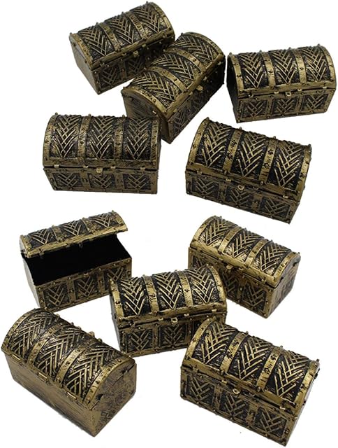 10 Pcs Mini Pirate Treasure Chests,Treasure Chest Box Kids Pirate Treasure Chest Toy Box,Vintage Pirate Jewelry Box Games Toy Set Locks Party Favors Props Decoration Treasure Chest