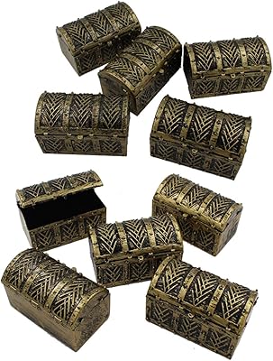 Mini Pirate Treasure Chests,10pcs Vintage Pirate Jewelery Box Games Toy Set for Children Play Favor Party Supplies Decor Store Gold Coins Gems