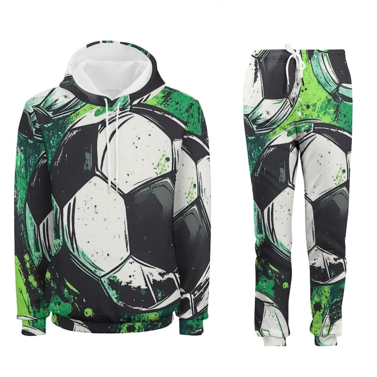 3D fioletowy nadruk męska bluza z kapturem zestaw na co dzień sweter dres, Piłka nożna, XL