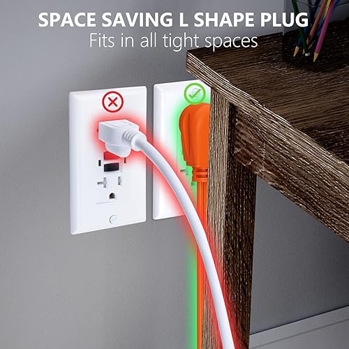 Miniatura 2 de K KASONIC - Paquete de 2 cables de extensión de 3 salidas de 1 pie - Toma múltiple con conexión a tierra de triple cable, certificación UL 163