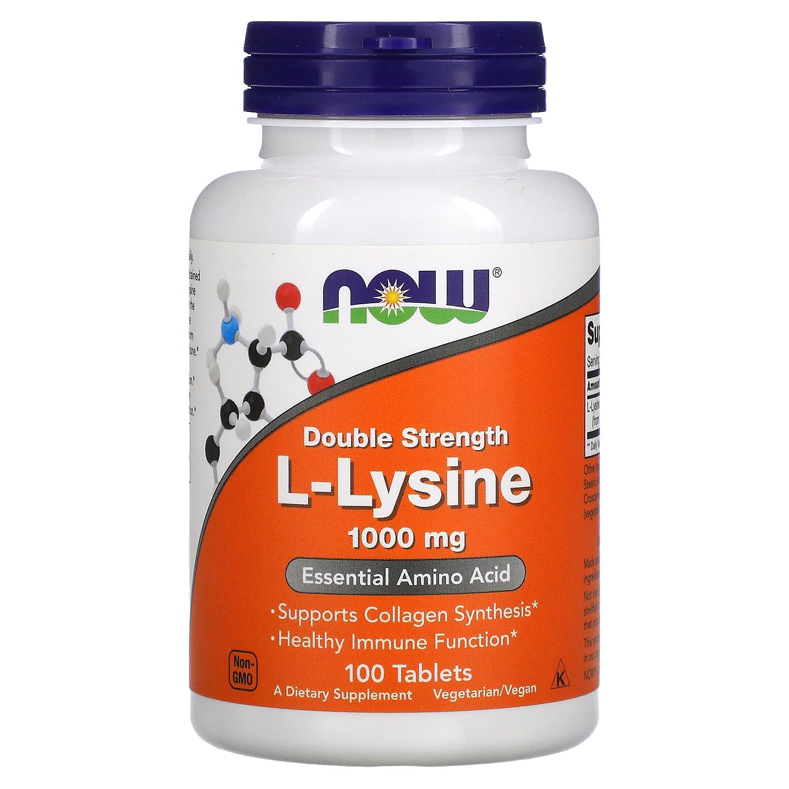 NOW FoodsSupplements, (L-Lysine Hydrochloride) 1,000 mg, Double Strength, Amino Acid, 100 Tablets
