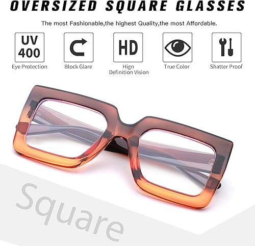 Miniatura 4 de Bouryo Gafas de luz azul de gran tamaño para mujer, gafas de marco cuadrado grande, gafas transparentes de computadora sin receta..