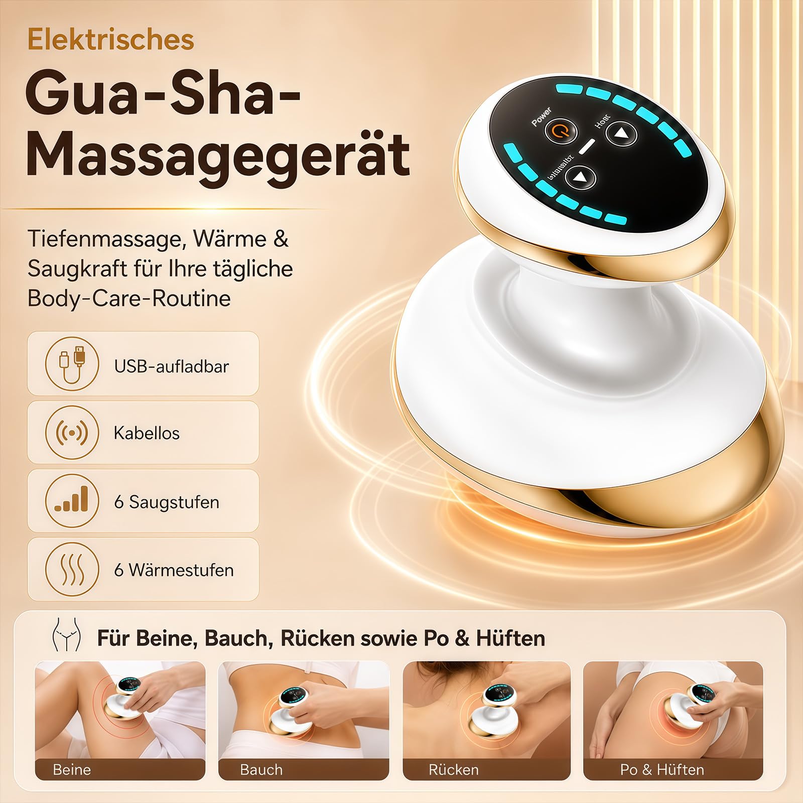 Anti Cellulite Massagegerät, 4-in-1 Lymphdrainage Massager Schröpfgerät Elektrisch Anticellulite Geräte Gua Sha Lipödem Massagegerät mit Vakuum Massage für Körperstraffung Lymphdrainage Durchblutung